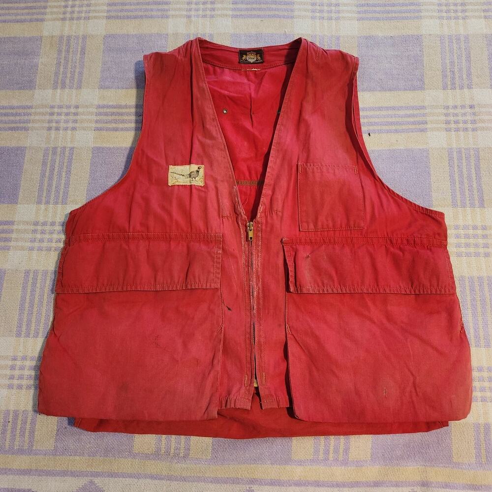 Vintage 1940’s 50’s Red Hunting Vest Ideal Made In USA Talon Bird Rare Pockets